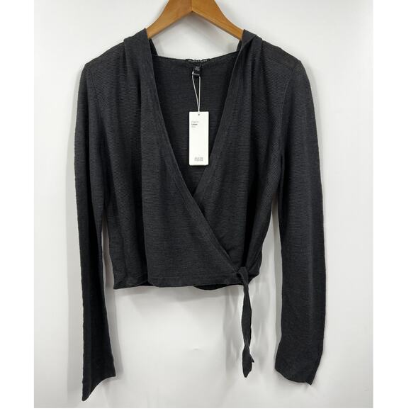 Eileen Fisher Organic Linen Knit Graphite Hooded Wrap Cardigan XXS NWT - Picture 1 of 10
